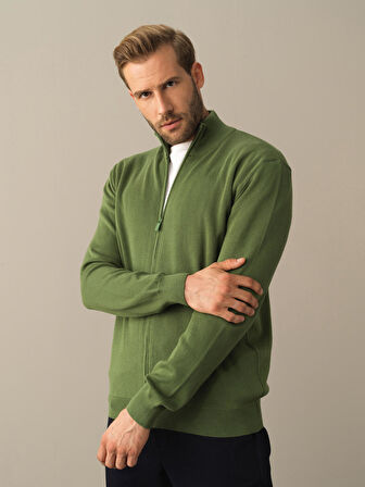 Xint Yeşil Fermuarlı Basic Hırka