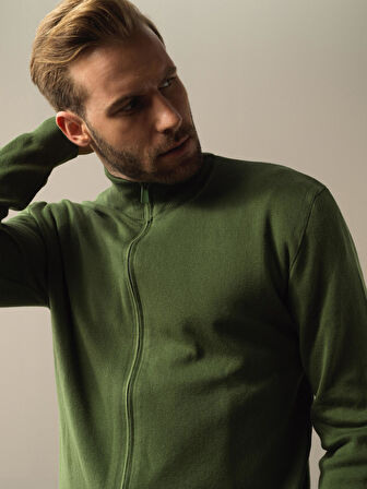 Xint Yeşil Fermuarlı Basic Hırka