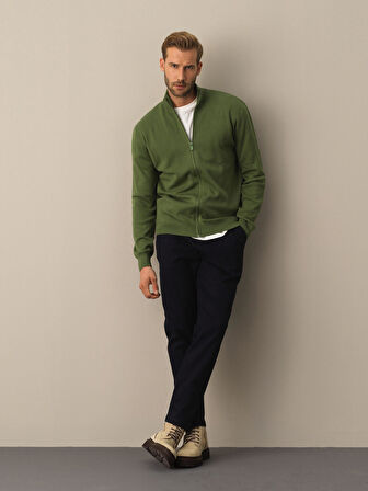 Xint Yeşil Fermuarlı Basic Hırka