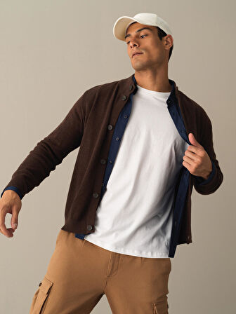 Xint Kahverengi Düğmeli Basic Hırka