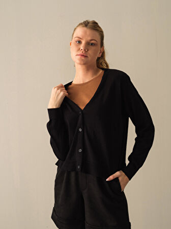 Xint Siyah Slim Fit Basic Hırka