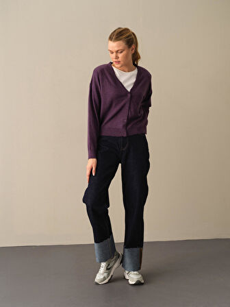 Xint Mor Slim Fit Basic Hırka