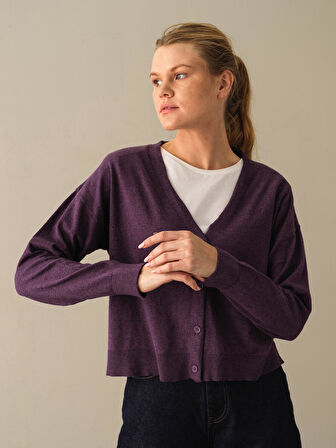 Xint Mor Slim Fit Basic Hırka