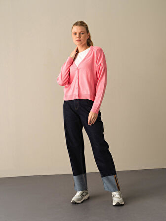 Xint Pembe Slim Fit Basic Hırka