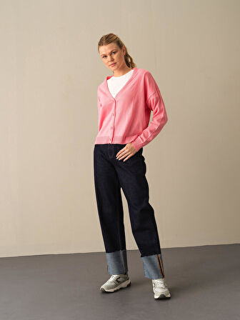 Xint Pembe Slim Fit Basic Hırka