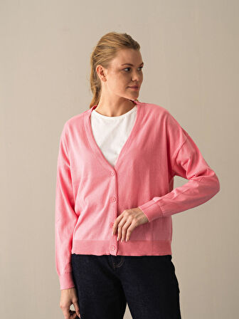 Xint Pembe Slim Fit Basic Hırka