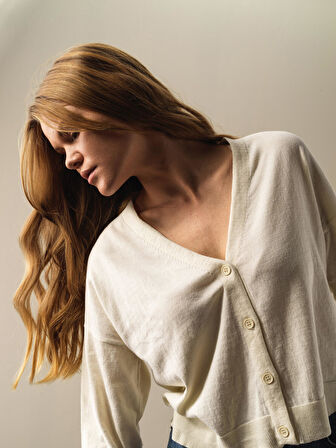 Xint Ekru Slim Fit Basic Hırka