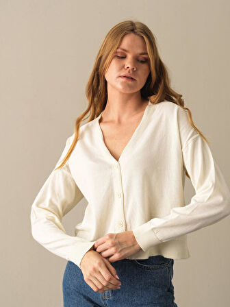 Xint Ekru Slim Fit Basic Hırka