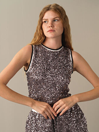 Xint Antrasit Kolsuz Pullu Bluz