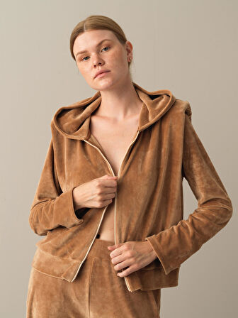 Xint Camel Regular Fit Kadife Sweatmont