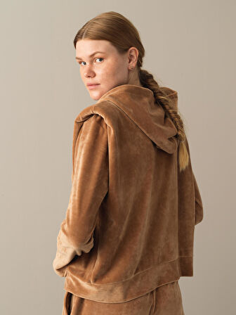 Xint Camel Regular Fit Kadife Sweatmont