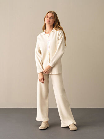 Xint Ekru Regular Fit Düğmeli Triko Ceket