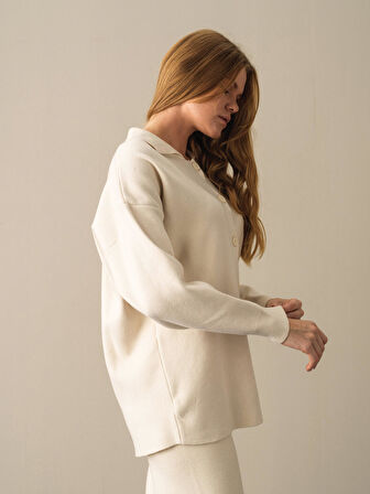 Xint Ekru Regular Fit Düğmeli Triko Ceket