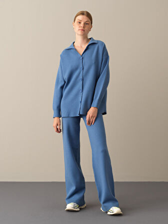 Xint Mavi Regular Fit Düğmeli Triko Ceket