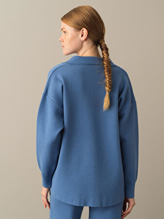 Xint Mavi Regular Fit Düğmeli Triko Ceket