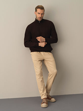 Xint Kahverengi Yarım Fermuarlı Kazak