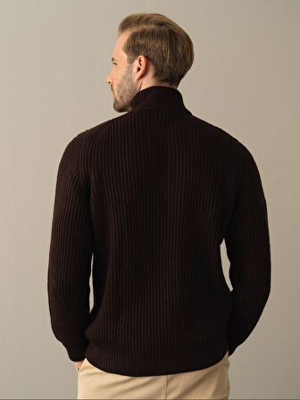 Xint Kahverengi Yarım Fermuarlı Kazak