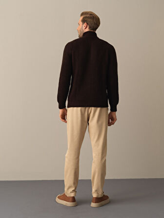 Xint Kahverengi Yarım Fermuarlı Kazak