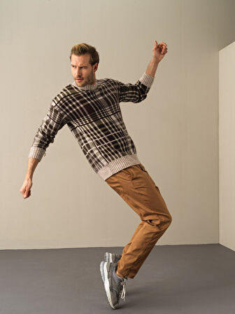 Xint Kahverengi Oversize Ekose Kazak