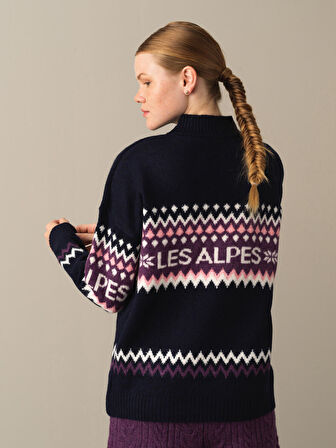 Xint Lacivert Regular Fit Desenli Kazak