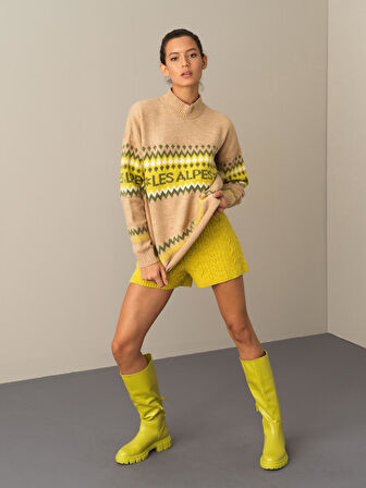 Xint Bej Regular Fit Desenli Kazak