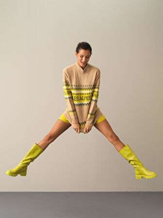 Xint Bej Regular Fit Desenli Kazak