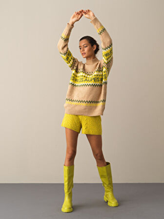 Xint Bej Regular Fit Desenli Kazak