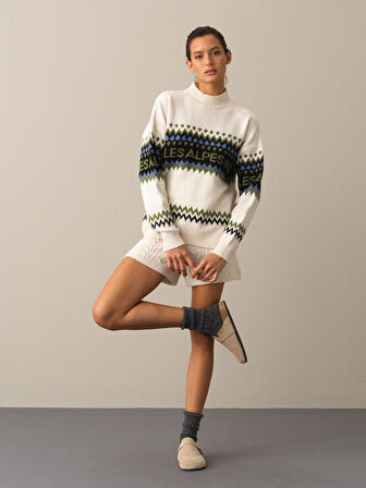 Xint Yarım Balıkçı Yaka Regular Fit Desenli Kazak