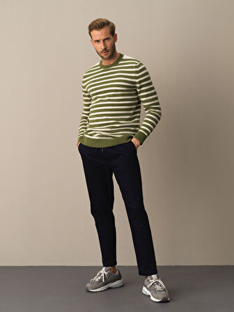 Xint Yeşil Regular Fit Çizgili Kazak