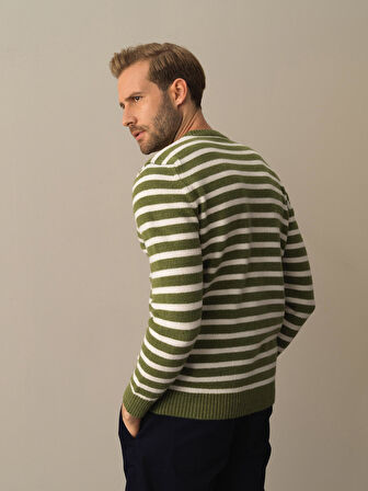 Xint Yeşil Regular Fit Çizgili Kazak