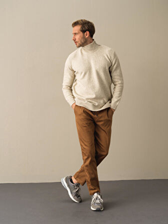 Xint Ekru Yarım Balıkçı Yaka Regular Fit Kazak