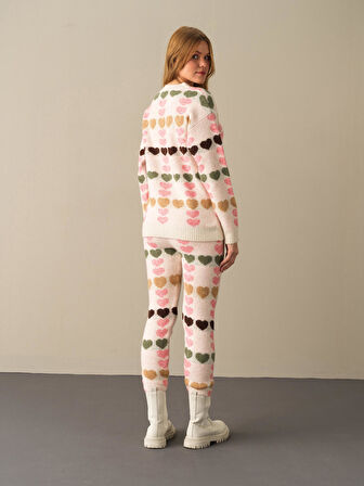 Xint Ekru Oversize Desenli Kazak