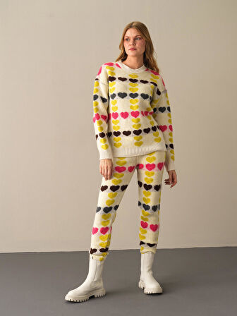 Xint Sarı Oversize Desenli Kazak