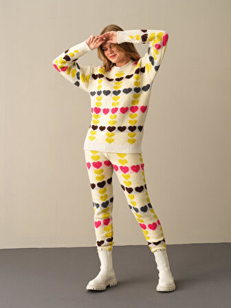 Xint Sarı Oversize Desenli Kazak