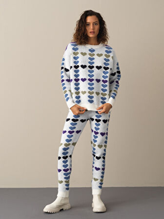 Xint Mavi Oversize Desenli Kazak