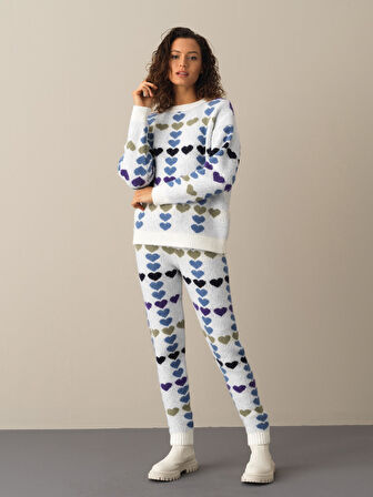 Xint Mavi Oversize Desenli Kazak