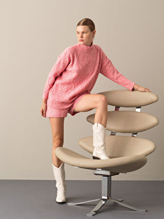 Xint Pembe Dik Yaka Oversize Kazak