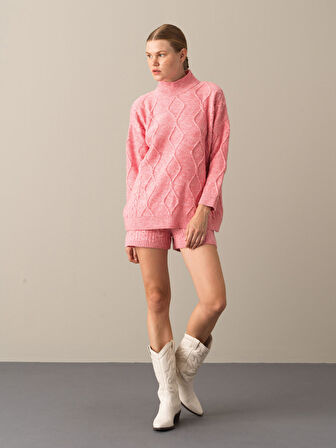 Xint Pembe Dik Yaka Oversize Kazak