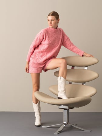 Xint Pembe Dik Yaka Oversize Kazak