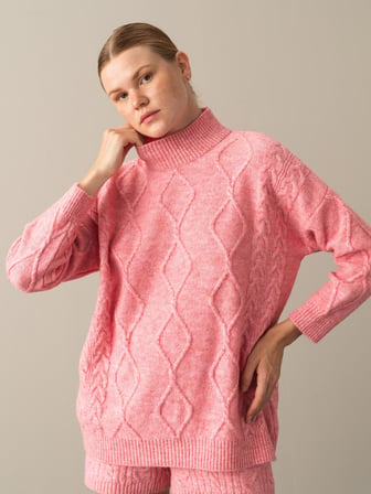 Xint Pembe Dik Yaka Oversize Kazak
