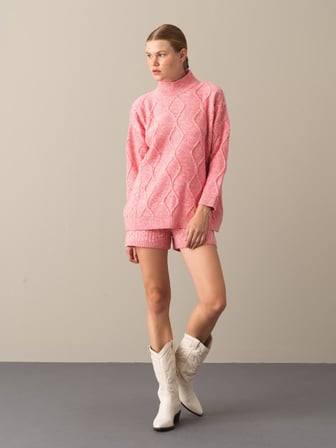 Xint Pembe Dik Yaka Oversize Kazak