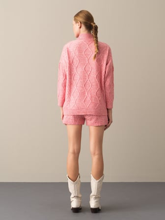 Xint Pembe Dik Yaka Oversize Kazak
