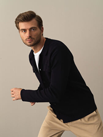 Xint Lacivert Cep Detaylı Hırka