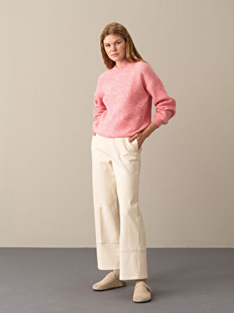 Xint Pembe Bisiklet Yaka Oversize Kazak