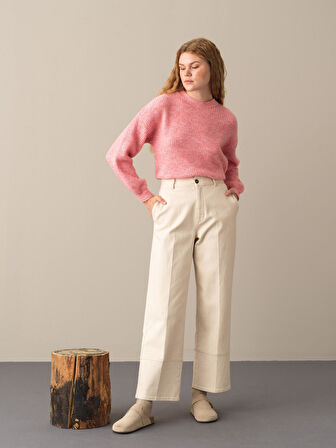 Xint Pembe Bisiklet Yaka Oversize Kazak