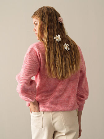 Xint Pembe Bisiklet Yaka Oversize Kazak