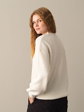 Xint Ekru Bisiklet Yaka Oversize Kazak