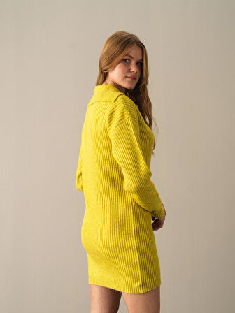 Xint Sarı Regular Fit Triko Mini Elbise