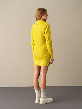 Xint Sarı Regular Fit Triko Mini Elbise
