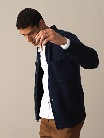 Xint Lacivert Düğmeli Cep Detaylı Hırka